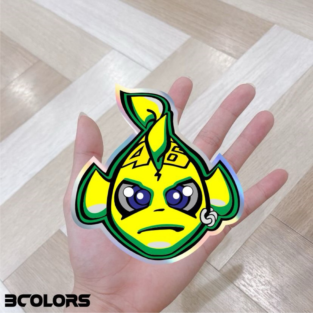 stiker logo rossi, stiker 46x rossi, stiker betertur timbul combinasi putih dan hologram
