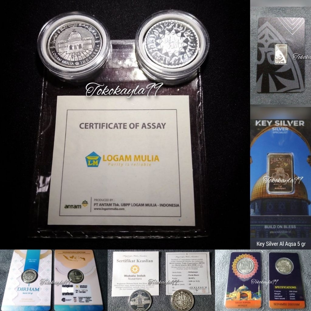 Dirham Antam - Silverium - Dirham ABA - Silvergram - Wakala Sertifikat - Key Silver - 2 Dirham Serti