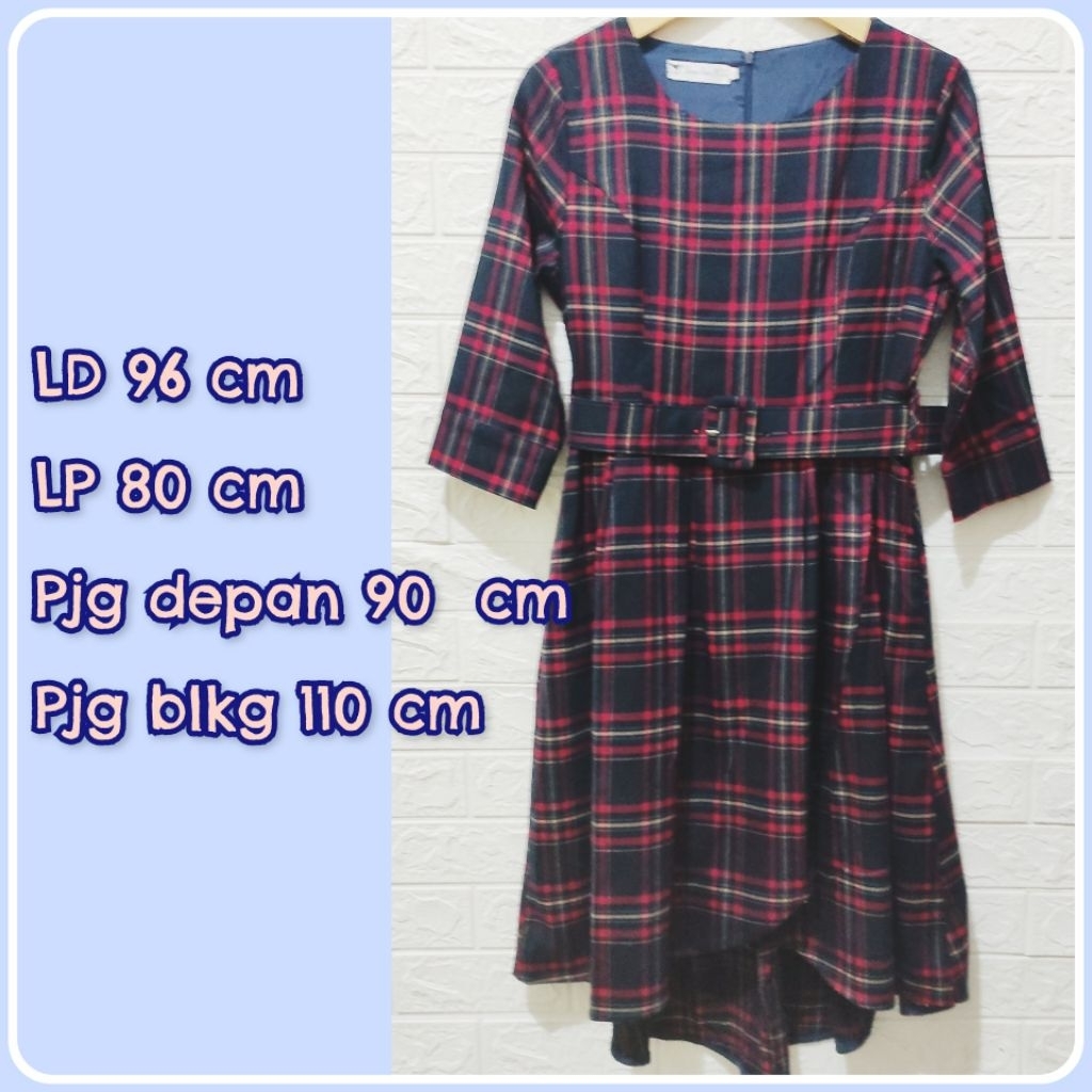 Dress Kotak-kotak merah navy