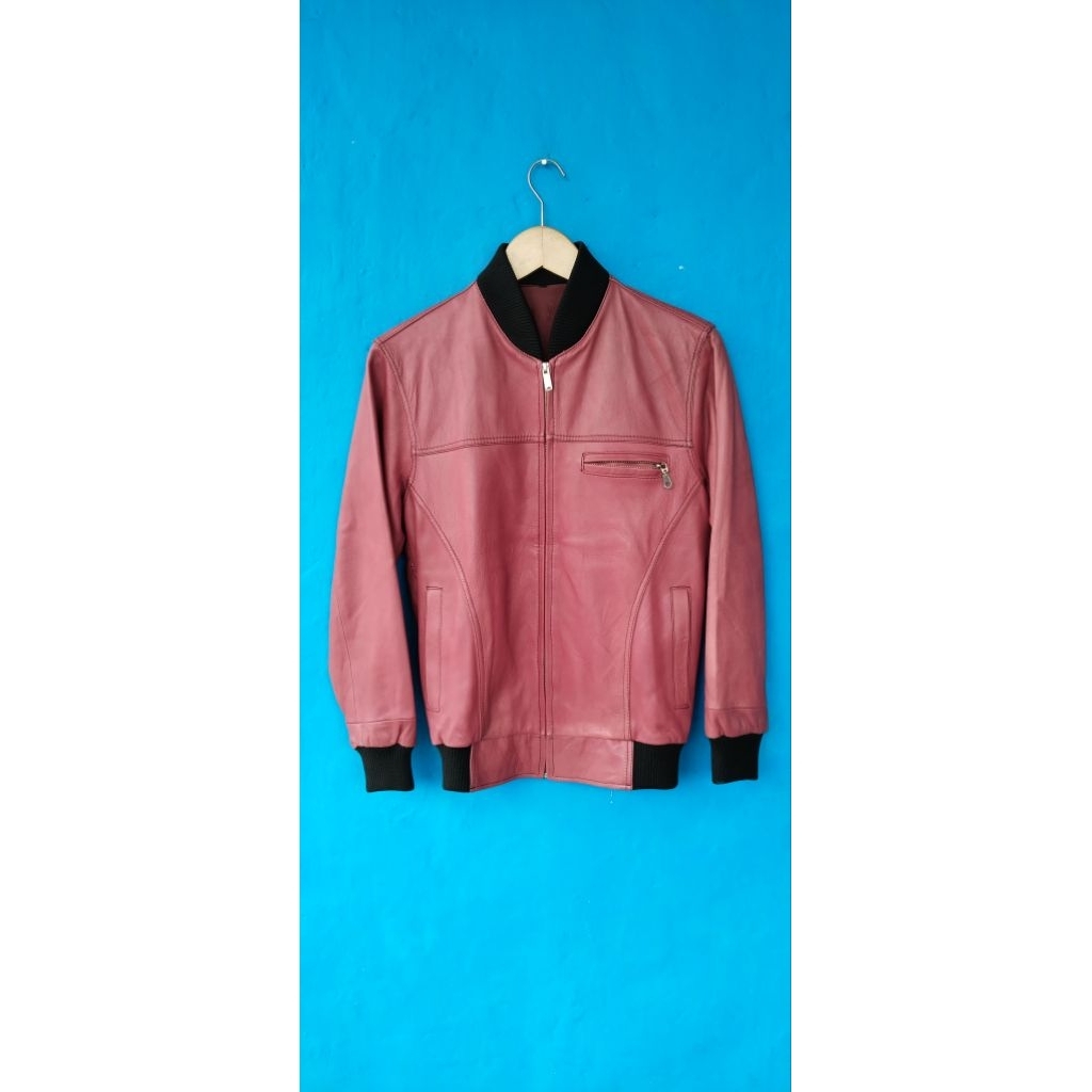 Jaket Kulit Bomber Merah