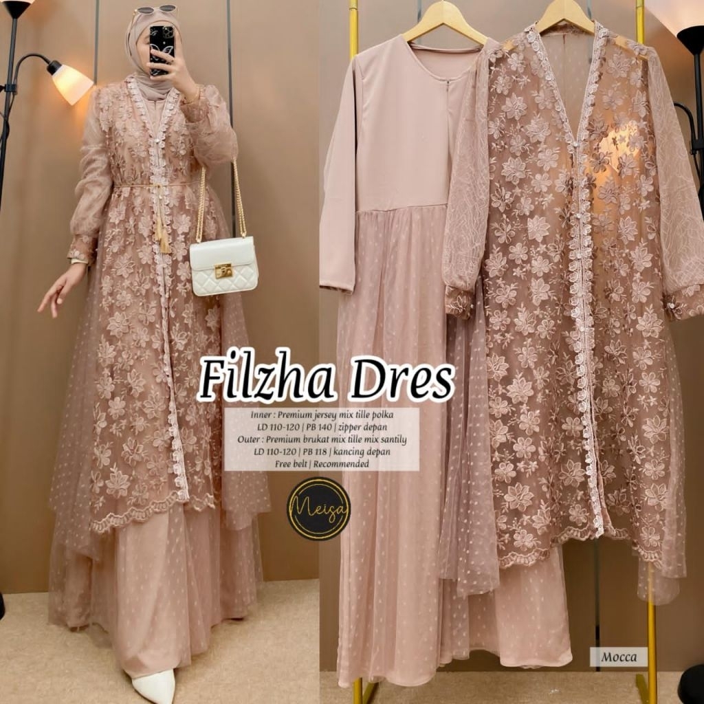 AM *NEW* Filzha dres l atasan baju muslim gamis brukat gamis lebaran gamis modern wanita