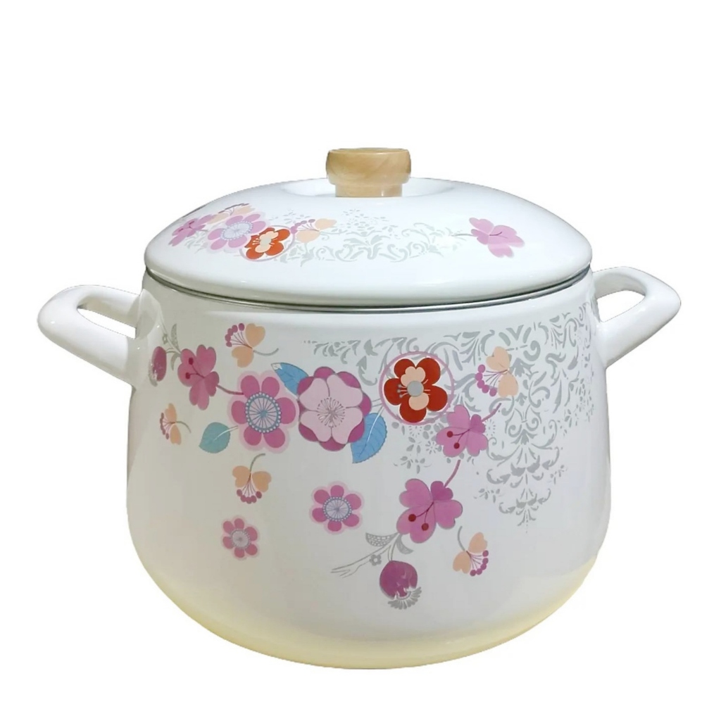 Panci Enamel tebal dengan Tutup Diameter 22 cm motif