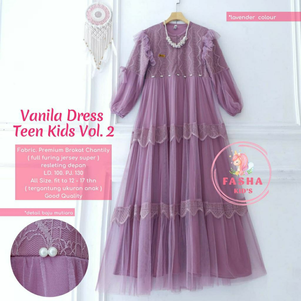 Vanila vol.2 gamis anak remaja usia 12-17 tahun dress lebaran tile brokat