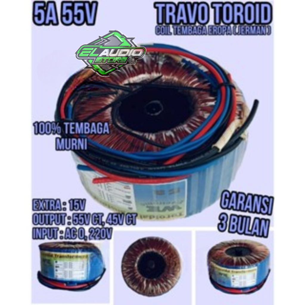 Trafo Donat Toroid 5A Besar CT 55V 45V / Travo Teroid 5 Amper Tembaga Murni HELENIC Jerman