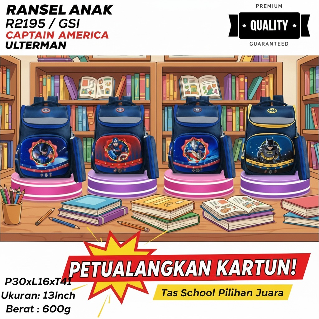NEW TAS RANSEL TERBARU MODEL TABUNG TAS ANAK SEKOLAH BERKARAKTER R2195