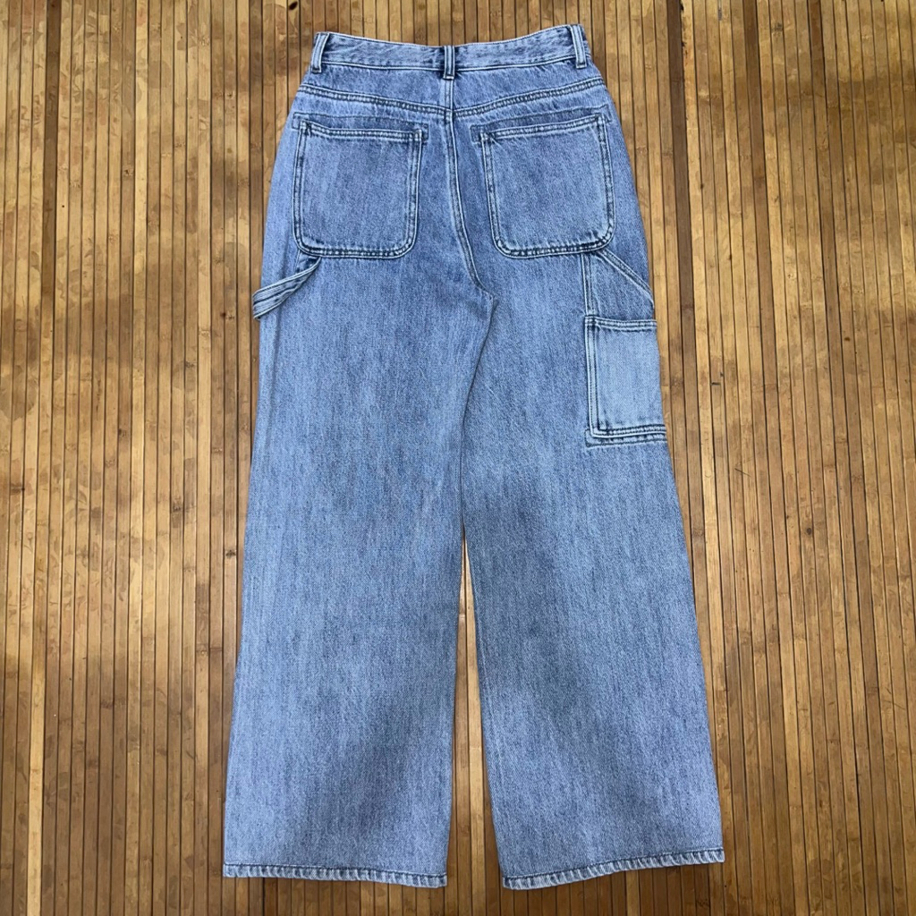 8SECOND UNISEX LIGHT BLUE WIDE FIT CARPENTER FATIGUE JEANS DENIM