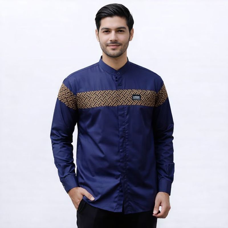 KOKO PRIA LENGAN PANJANG WARNA NAVY TOYOBO PREMIUM LEBARAN 2026