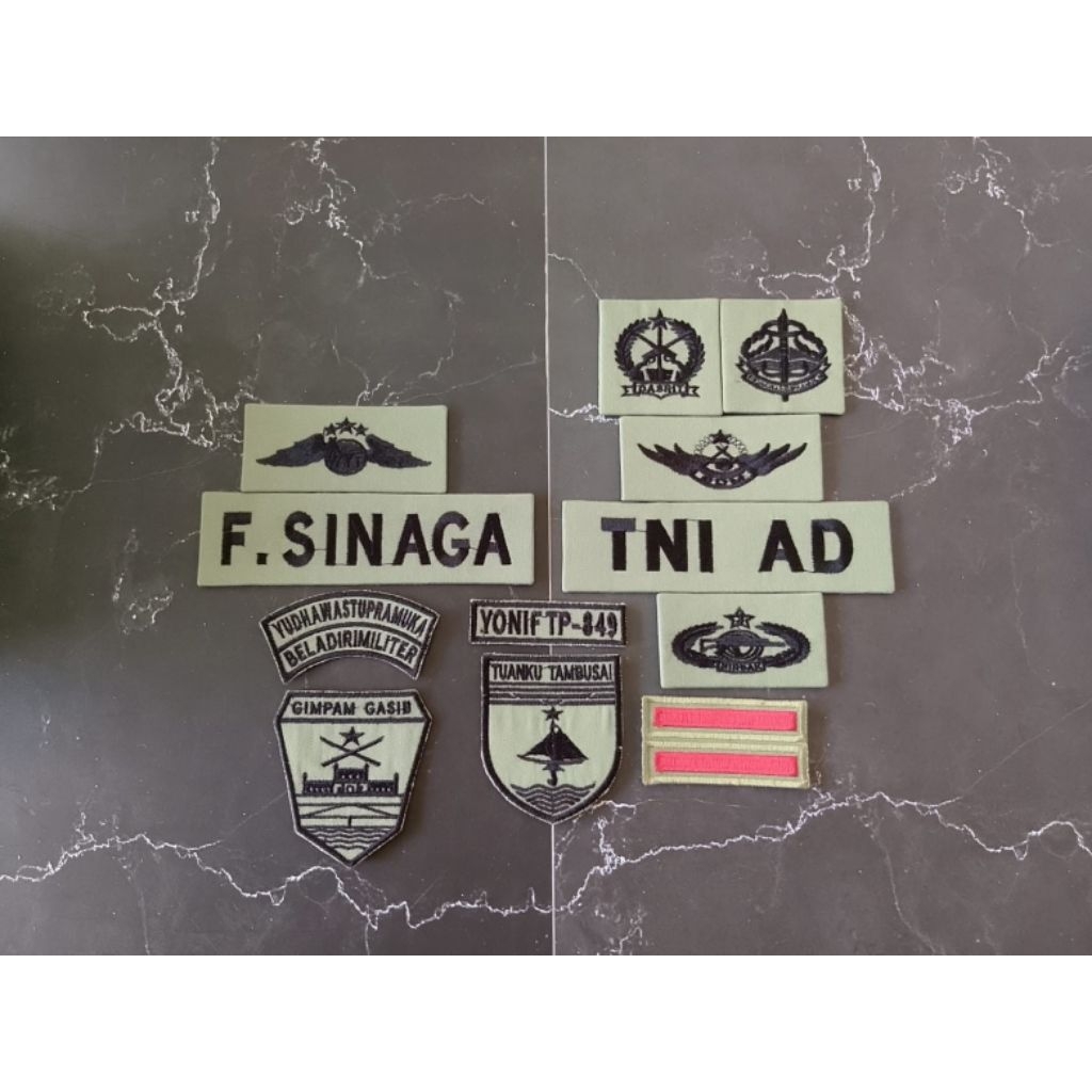 FULL 1 SET PAPAN NAMA BORDIR ATRIBUT TNI AD  SAGE GREEN MIKA/PERKERAS/BIASA