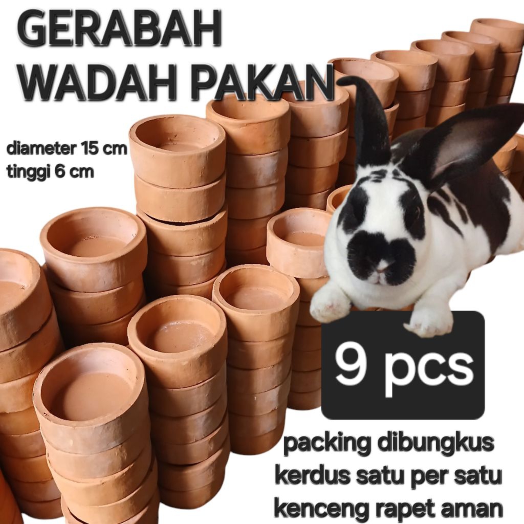 9 pcs Gerabah Wadah pakan kelinci bahan tanah liat bakar