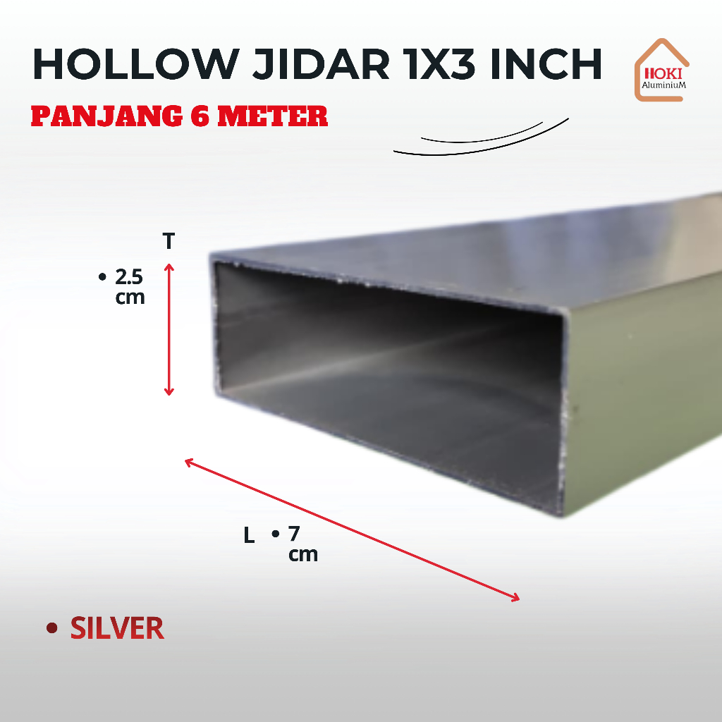 HOLLOW JIDAR ALUMINIUM 1x3 INCH (GRATIS ONGKOS POTONG)
