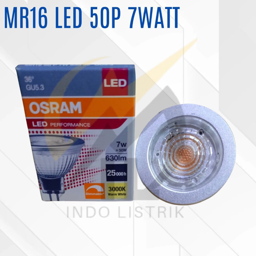Lampu Halogen Osram MR16 Led 50P 7w 2700K Kuning / Osram MR16 Led 50P 7w 2700K Kuning