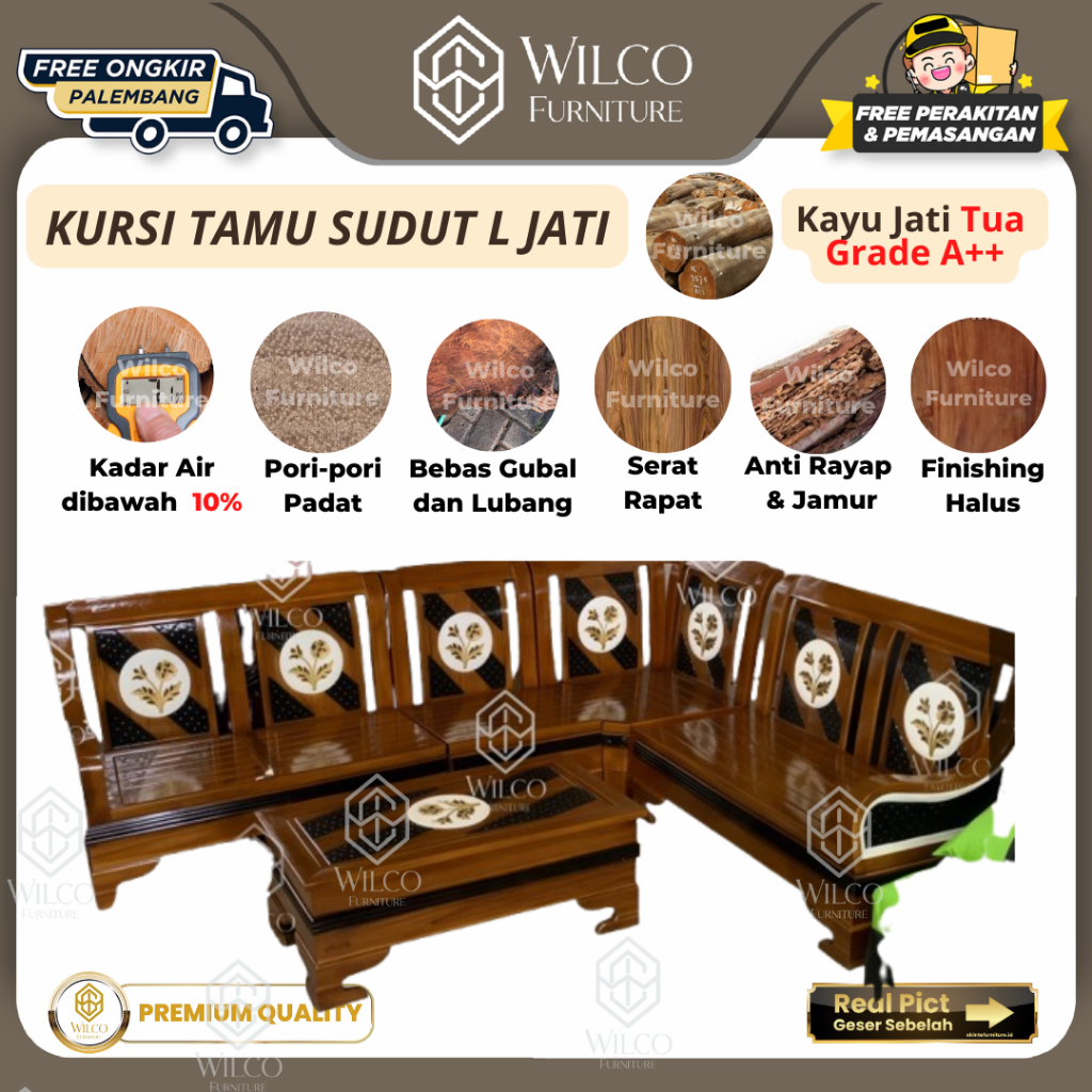 Kursi Tamu L Sudut Jati JATIRA Ukir Clasik / Sofa L Jati Minimalis Ukir Jepara /Sofa Kayu Minimalis 