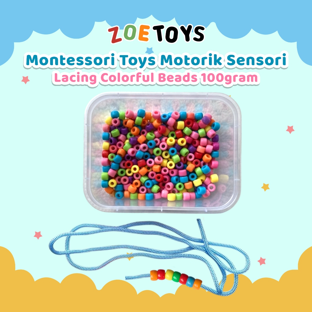 Zoetoys Montessori Toys Motorik Sensori - Lacing colorful | Sorting Color Counting Beads Lacing