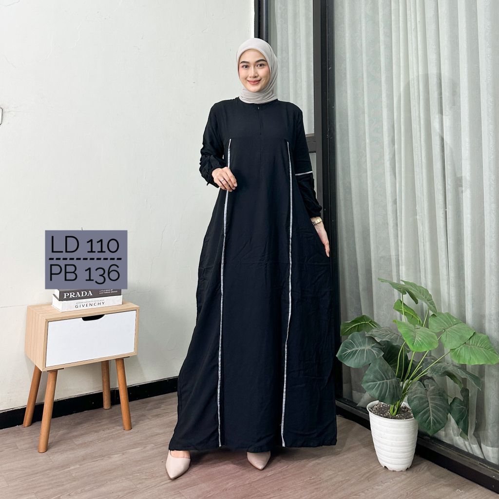 Gamis  Rayon Hitam Homedress Polos Hitam Lis Terbaru