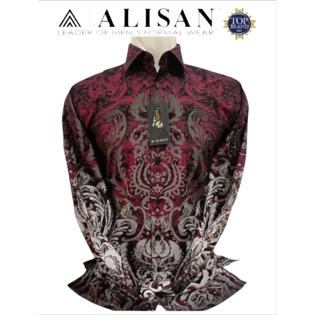 Kemeja Alisan Slimfit Motif Terbaru Batik Gradasi Biru/Merah Lengan Panjang