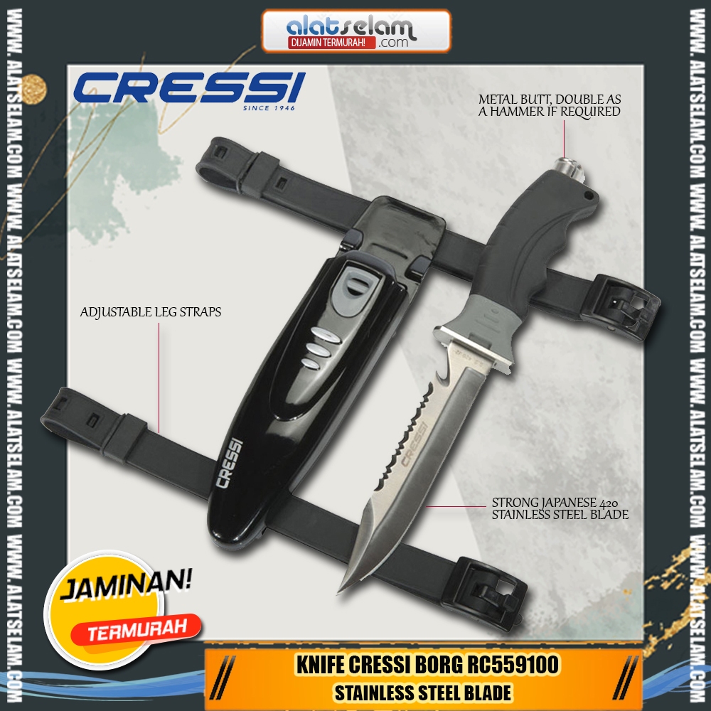 Knife Cressi Borg RC559100 / Peralatan Selam / diving knife / Pisau Selam / Pisau air / Pisah Selam 