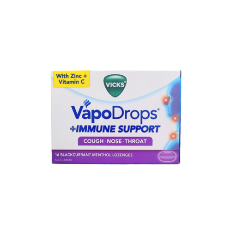 VICKS VAPODROPS IMMUNE SUPPORT COUGH NOSE THROAT BLACKCURRANT