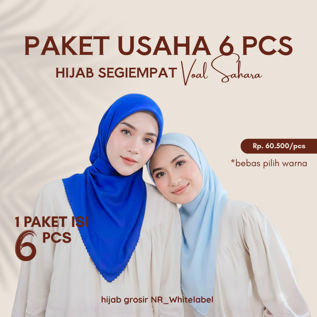 Hijab SegiEmpat Voal sahara 6pcs | Paket Usaha Reseller & Dropship | Hijab SegiEmpat Grosir | Hijab 