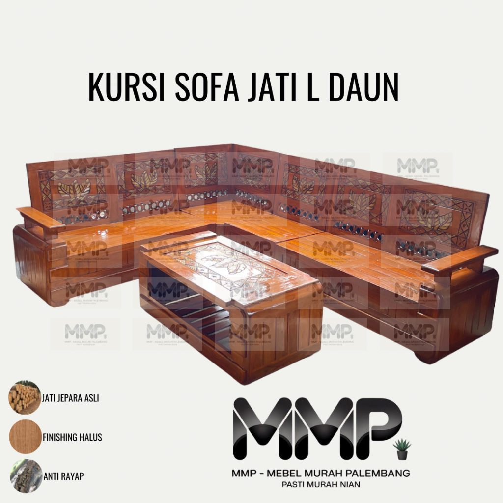 Kursi Sofa Jati L Daun | Kursi Sofa Tamu Jati L Minimalis Jati Asli Jepara Murah Palembang
