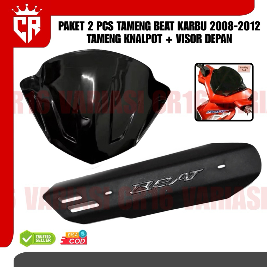 PAKET 2 PCS COVER TAMENG KNALPOT BEAT KARBU CARBU 2008-2012 + VISOR BEAT KARBUA BESAR ANTI PECAH Tut