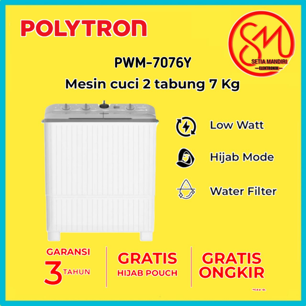 POLYTRON Mesin Cuci 7KG 8KG 9KG - PWM 7076 8076 9076 - 7 8 9 KG - GARANSI RESMI POLYTRON
