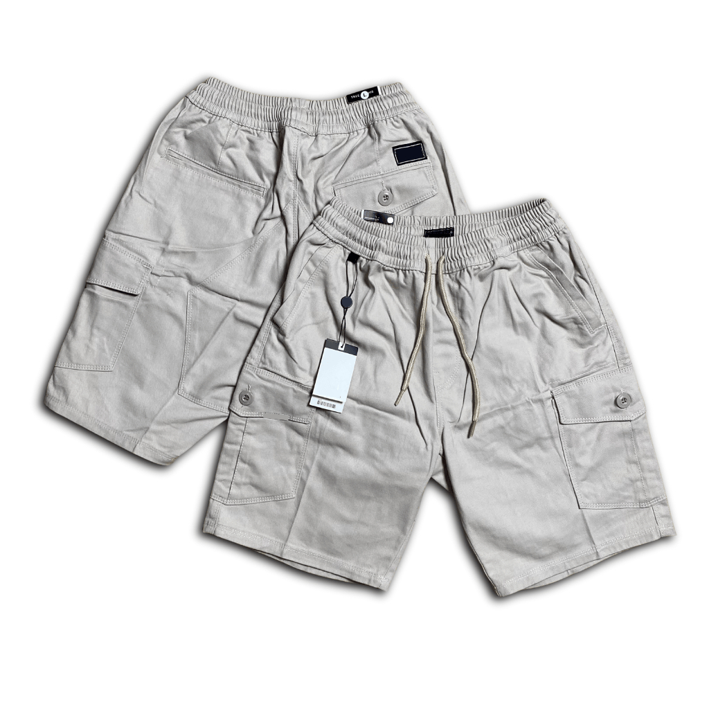 Celana Pendek Cargo Cotton 6 Saku Korean Retro Street Tailored Hitam Hijau Tua Grey Mocca Putih Tula