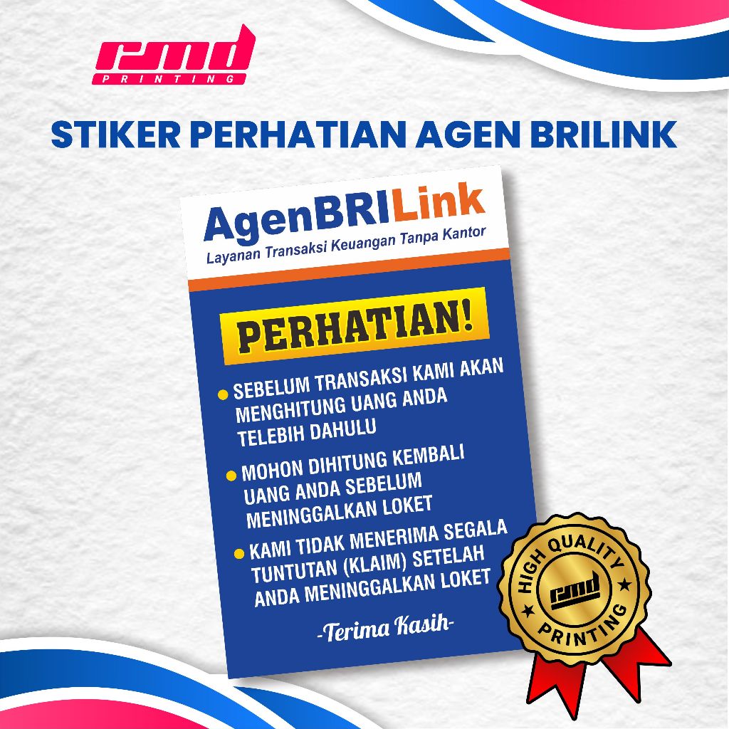 STIKER PERHATIAN AGEN BRILINK / STIKER VINYL ANTI AIR AWET MURAH