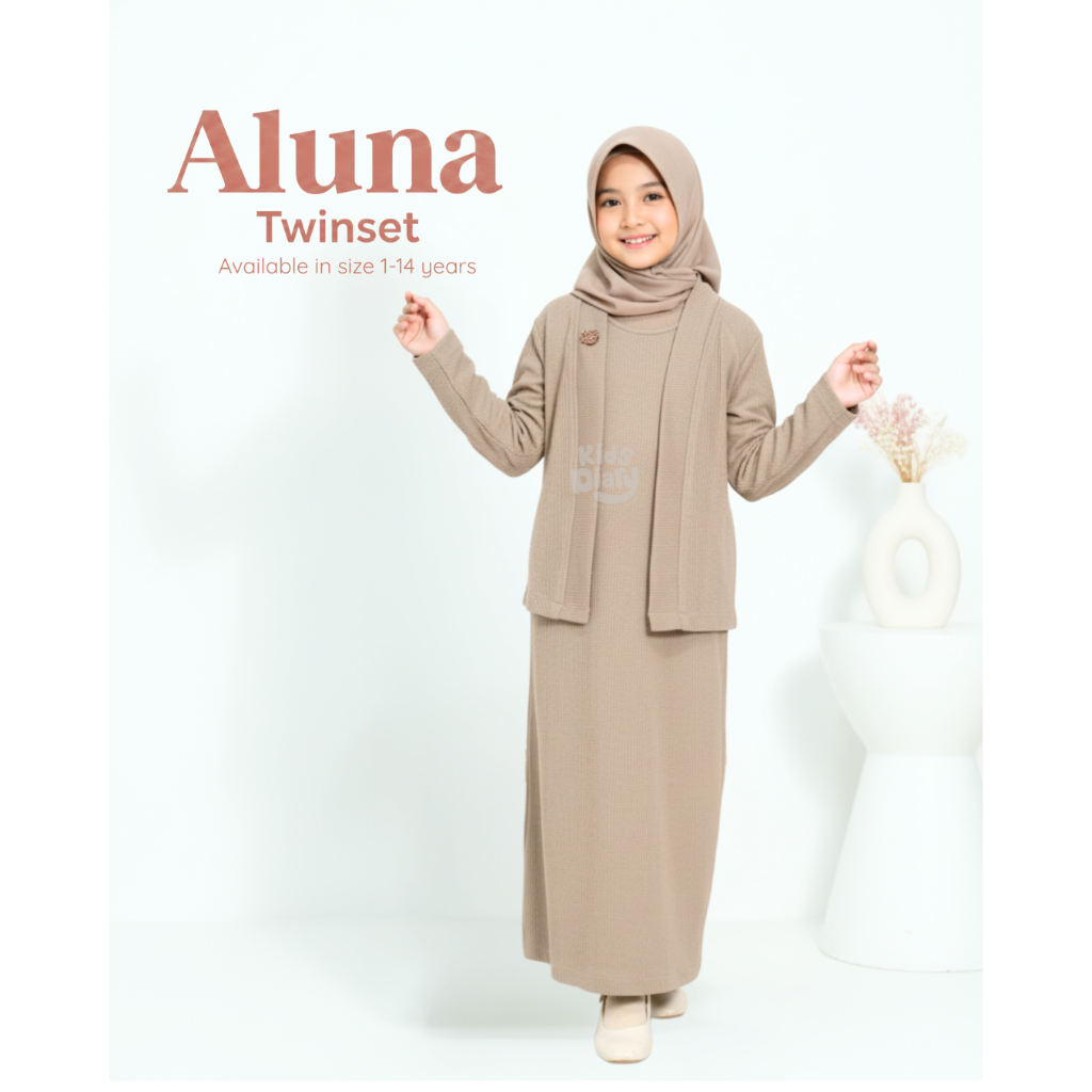 Aluna Setelan Anak Perempuan Polos Gamis Inner Mix Cardigan Twinset Set Muslim Premium Knit 1-14 Tah