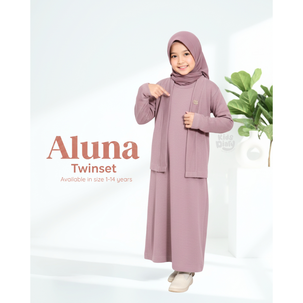Aluna One Set Setelan Gamis Inner Mix Cardigan Twinset Polos Anak Perempuan Set Muslim Premium Knit 