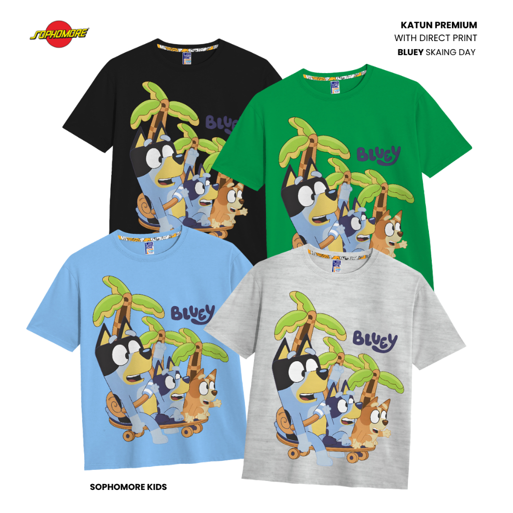 Baju Bluey | Kaos Anak | Atasan Ank Laki Laki | Kartun Bluey Skating Day