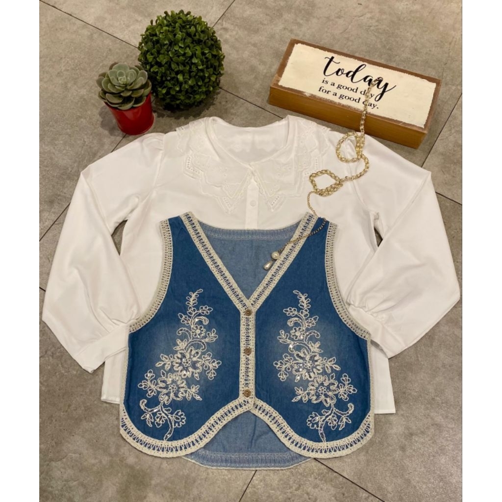ATASAN VEST IMPORT /KEMEJA VEST DENIM  / HEM PUTIH IMPORT /VEST SOFT JEANS / KEMEJA SET ROMPI