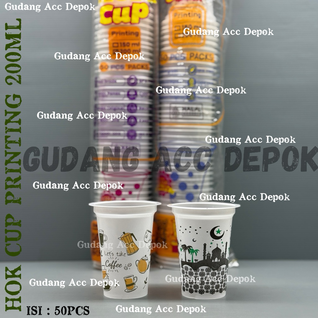 (ISI 50PCS) GELAS MOTIF KOPI HOK CUP 200ML | GELAS PLASTIK PRINTING LETS TAKE COFFEE  | CUP GELAS RA