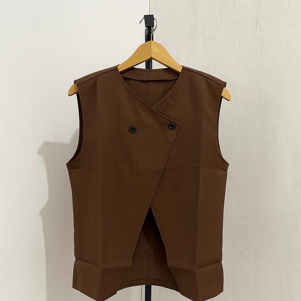 Terra Vest coklat | Vest Wanita Asimetris Stylish & Elegan