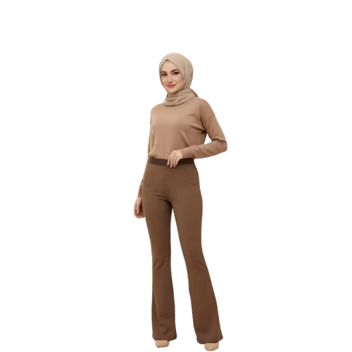 F&H Celana Flare Pants Cutbray Wanita Scuba Premium(Mocca)