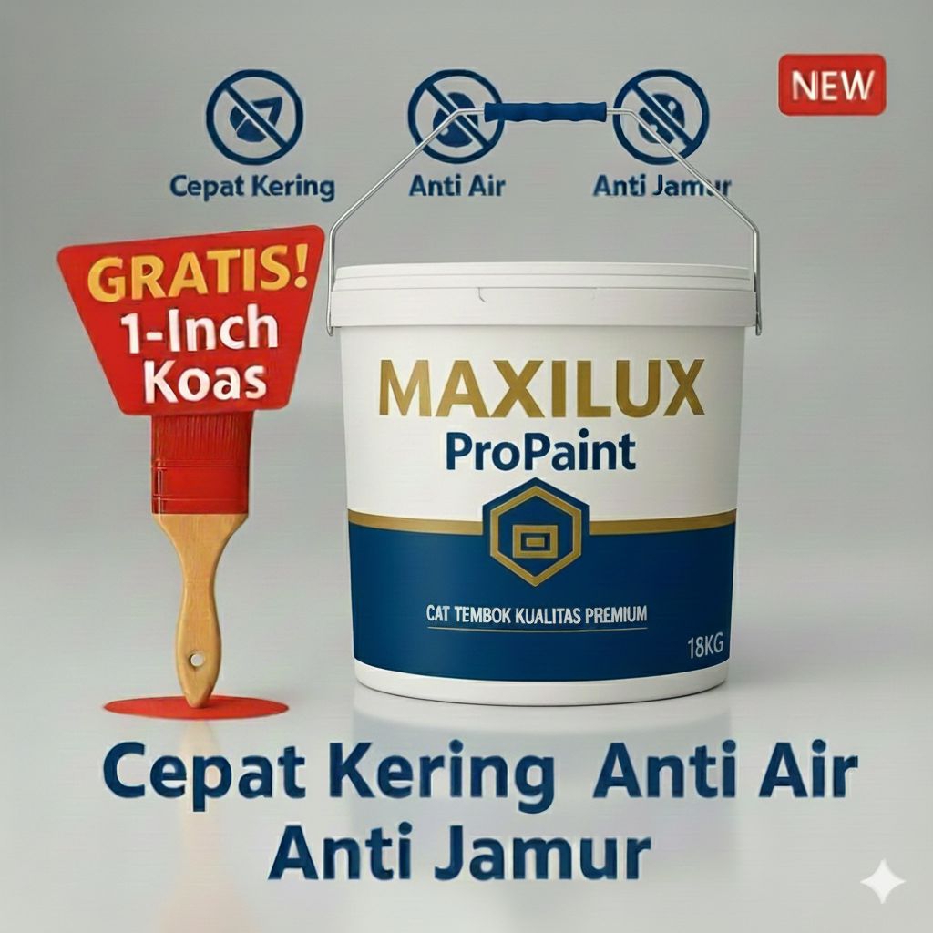 Cat Tembok Premium Maxilux Propaint 18KG – Cepat Kering, Anti Air & Anti Jamur + Gratis Kuas 1 Inch