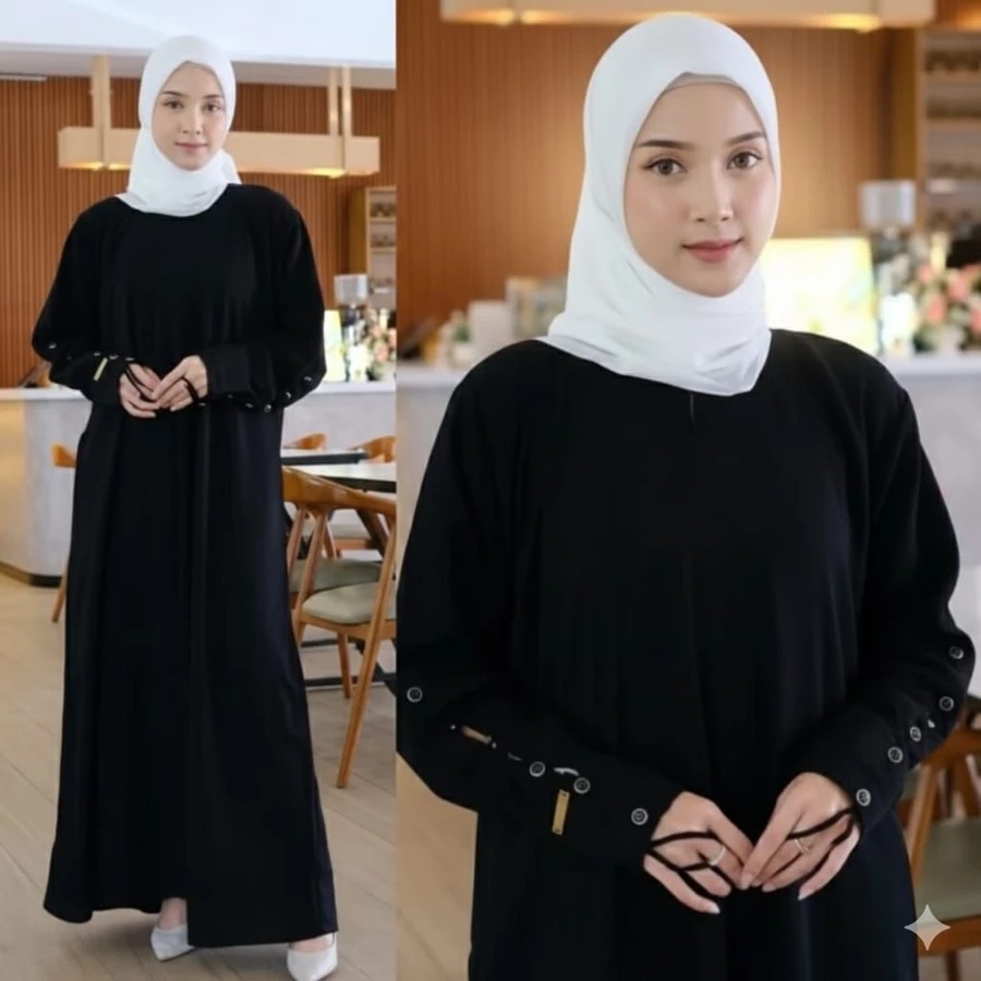 Rizqiana - Mola Dress Gamis Anti UV kiara polos premium | Abaya hitam anti uv mewah.syari Ori untuk 