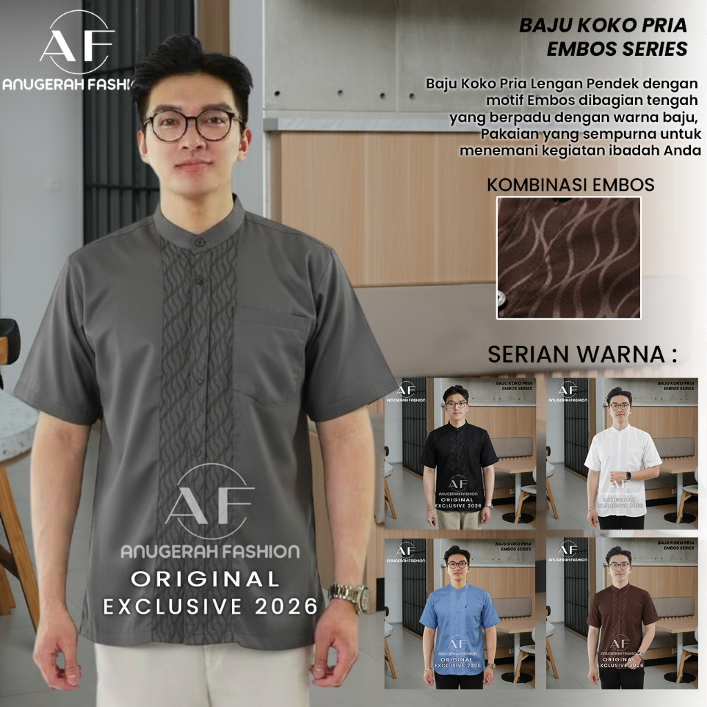 Baju Koko Dewasa Busana Muslim Pria Tangan Pendek Ukuran M L XL XXL Bahan Katun Berkualitas