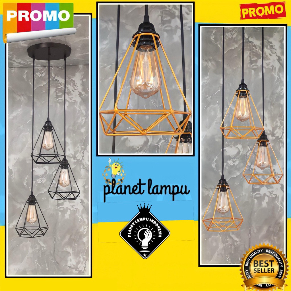 LAMPU GANTUNG DIAMOND VINTAGE RETRO MINIMALIS KLASIK KAP LAMPU GANTUNG HIAS CAFE TERMURAH HIASAN DEK