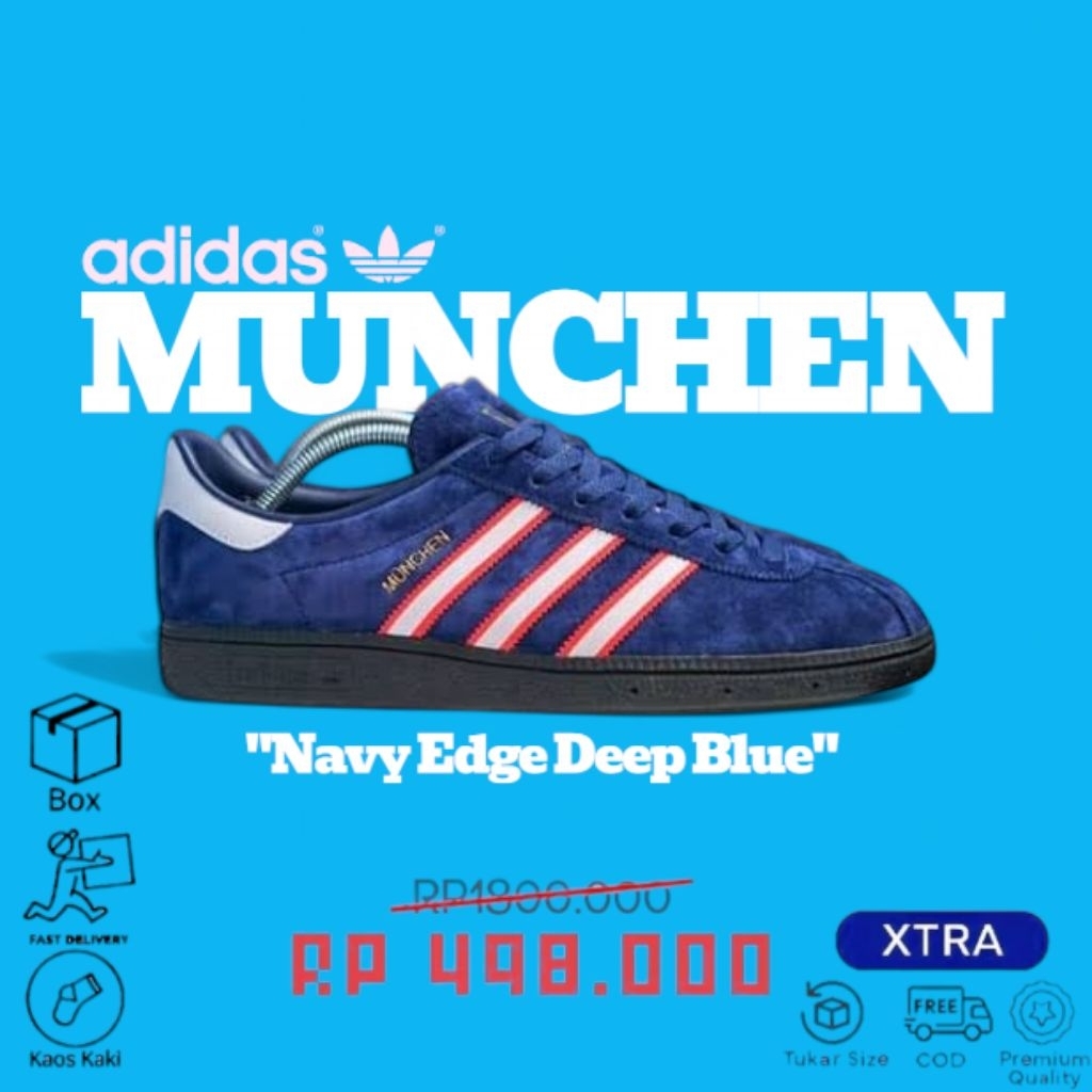 (Gratis Koas Kaki) Sepatu Casual A'dds Munchen Navy Edge Deep Blue Soft Red OG Exclusive Size 36-44 