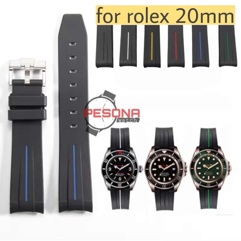Strap Tali Jam Tangan Rolex Daytona Submariner GMT Tali Rubber Curved 20mm