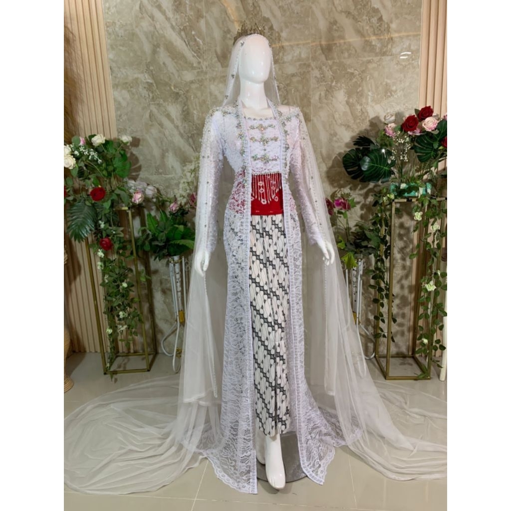 Kebaya pengantin akad kutu baru tabur mutiara murah