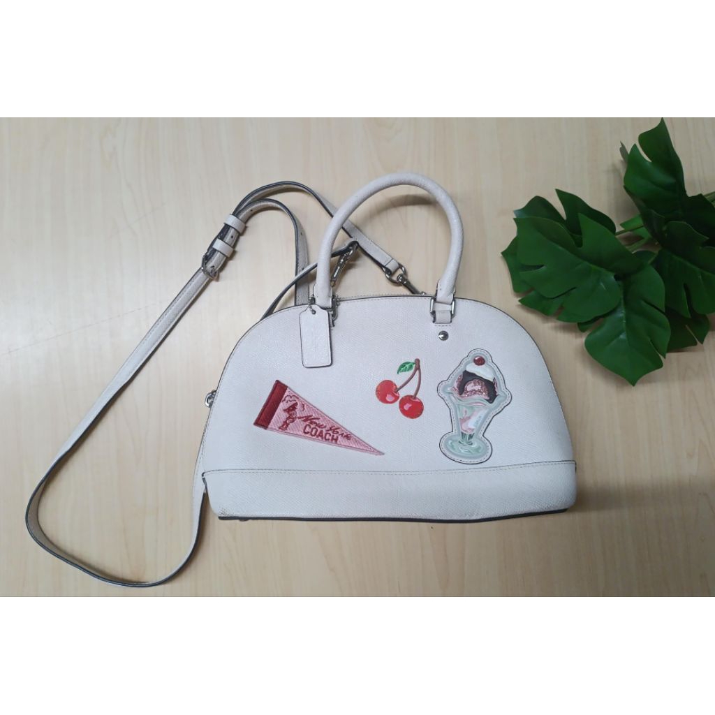 (PRELOVED) Coach Mini Sierra Satchel with Patches - Chalk White