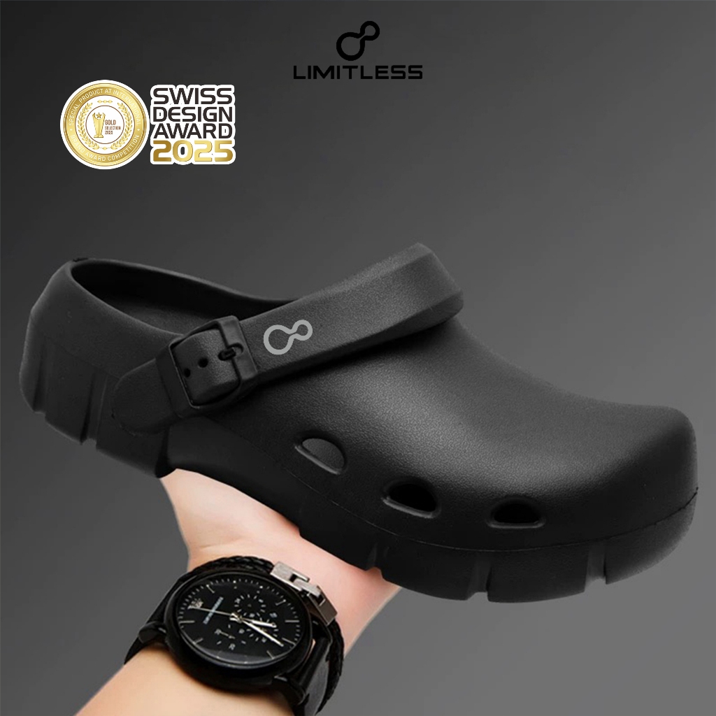 Sandal Slop Pria Haechan Hitam Putih Trendy Outdoor Sendal Selop Cowok Dewasa Ringan Fashionable