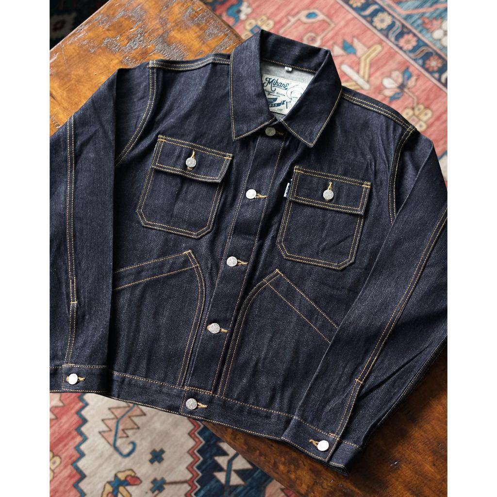 Mihane Jeans - Jaket Pria Denim Selvedge - Rumble Hornet 16oz Sanforized Cinchback Rope Dyed - Field