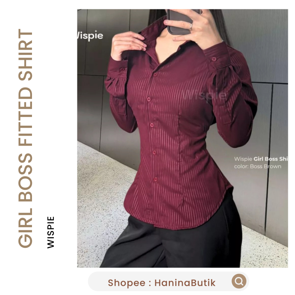 WISPIE GIRL BOSS FITTED SHIRT BURGUNDY SIZE XXL |  Fitted Shirt | Kemeja Kerja Wanita Fit by WISPIE