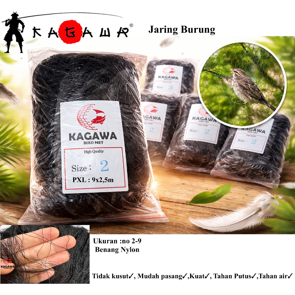 Kagawa Jala Jaring Pukat Burung benang Nilon Ukuran no 2- no 9 Mudah Pasang tidak Kusut Tahan lama