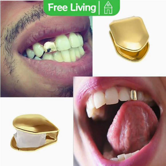 Gaya panas/kawat gigi emas HIPHOP/gigi tunggal/pelapisan emas asli/aksesori hip-hop/kawat gigi