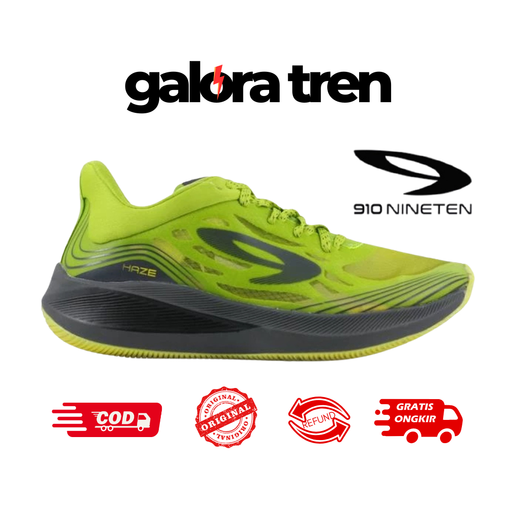 910 HAZE VISION 1.0 HIJAU/ABU-ABU/KUNING - Sepatu Lari / Haze Vision 1.0 Hijau 910Nineten Original