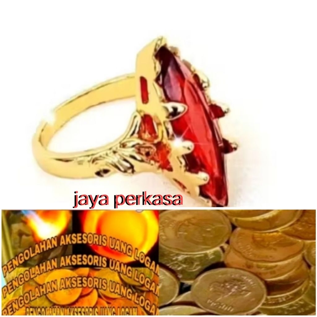 cincin 1991 koin batu permata merah  anti luntur