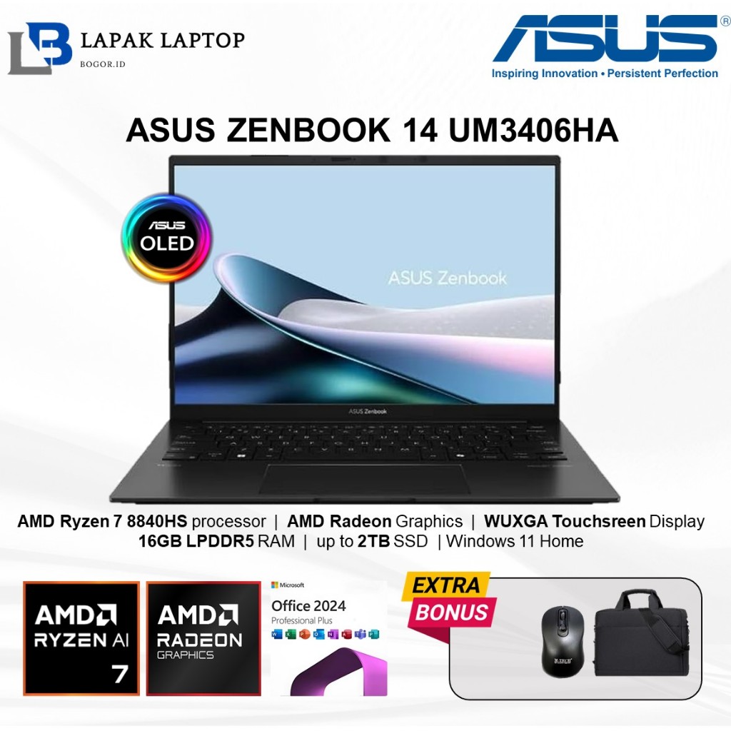 Laptop Ultrabook Asus Zenbook Oled 14 UM3406HA AMD Ryzen 7 8840HS 16GB 1TB 14" Wuxga Touchscreen